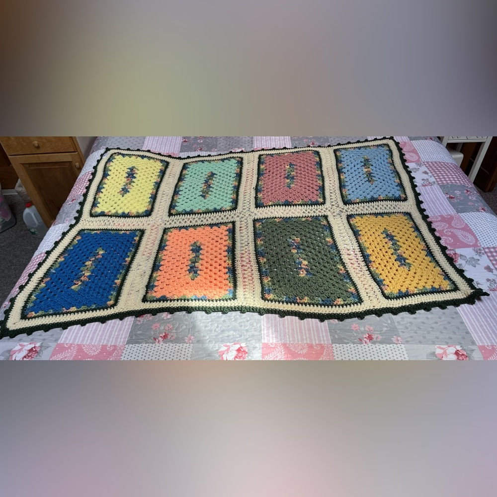 Handmade Colorful Granny Square Crochet Blanket